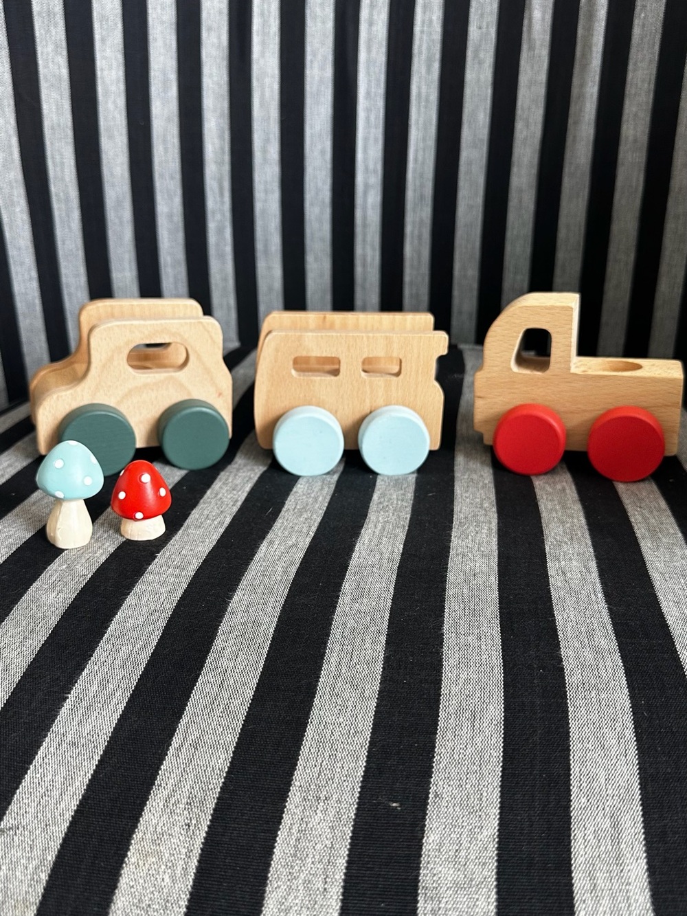 Wooden Toy Car & Truck Set with Mushroom Figures | Montessori Waldorf Style